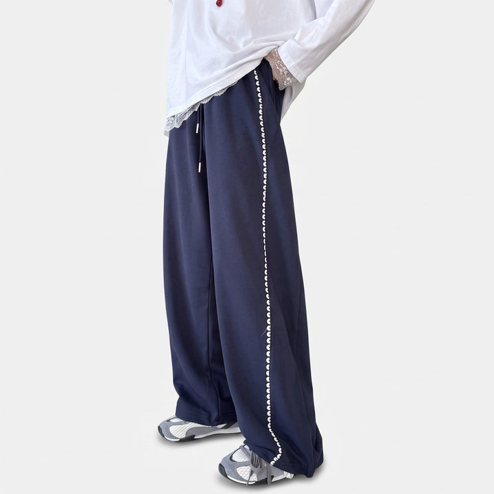 Women's Baggy Wide Leg Sweatpants, Lace Trim Seams and Hem