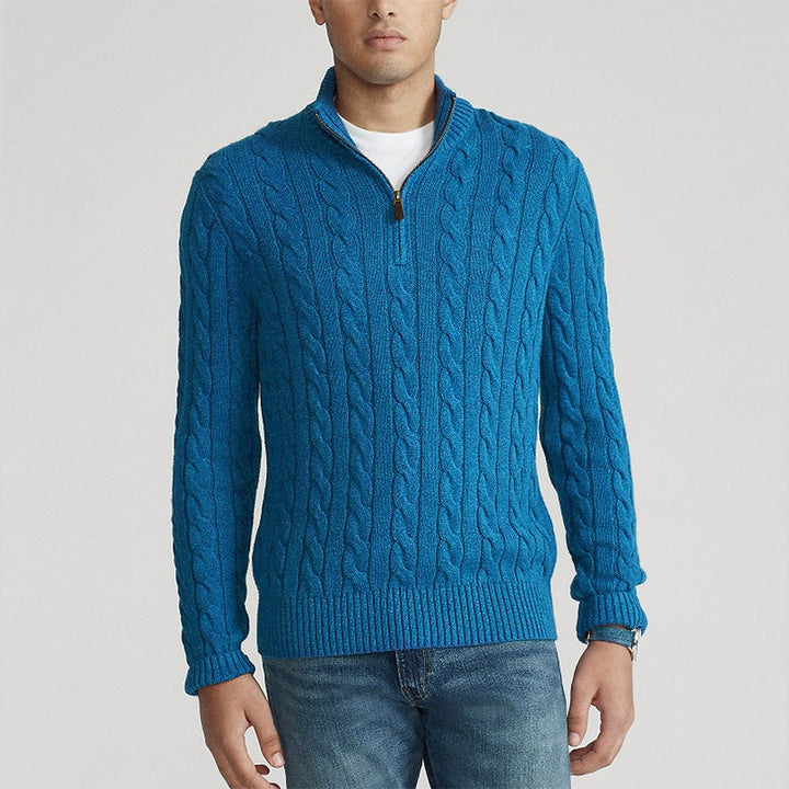 Men's Quarter Zip Sweater, Cable Knit Relaxed Pullover
