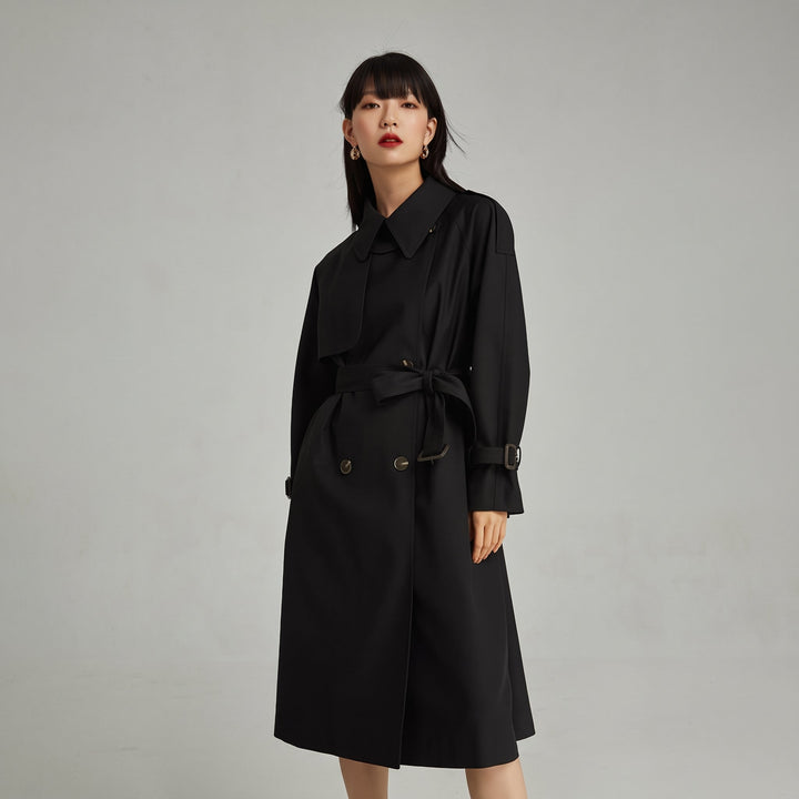 Women's Long Winter Trench Coat, Double Breasted Belted