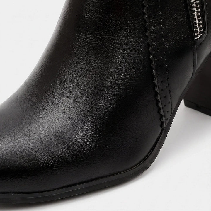 Women's Round Toe Block Heel Ankle Boots, Faux Leather
