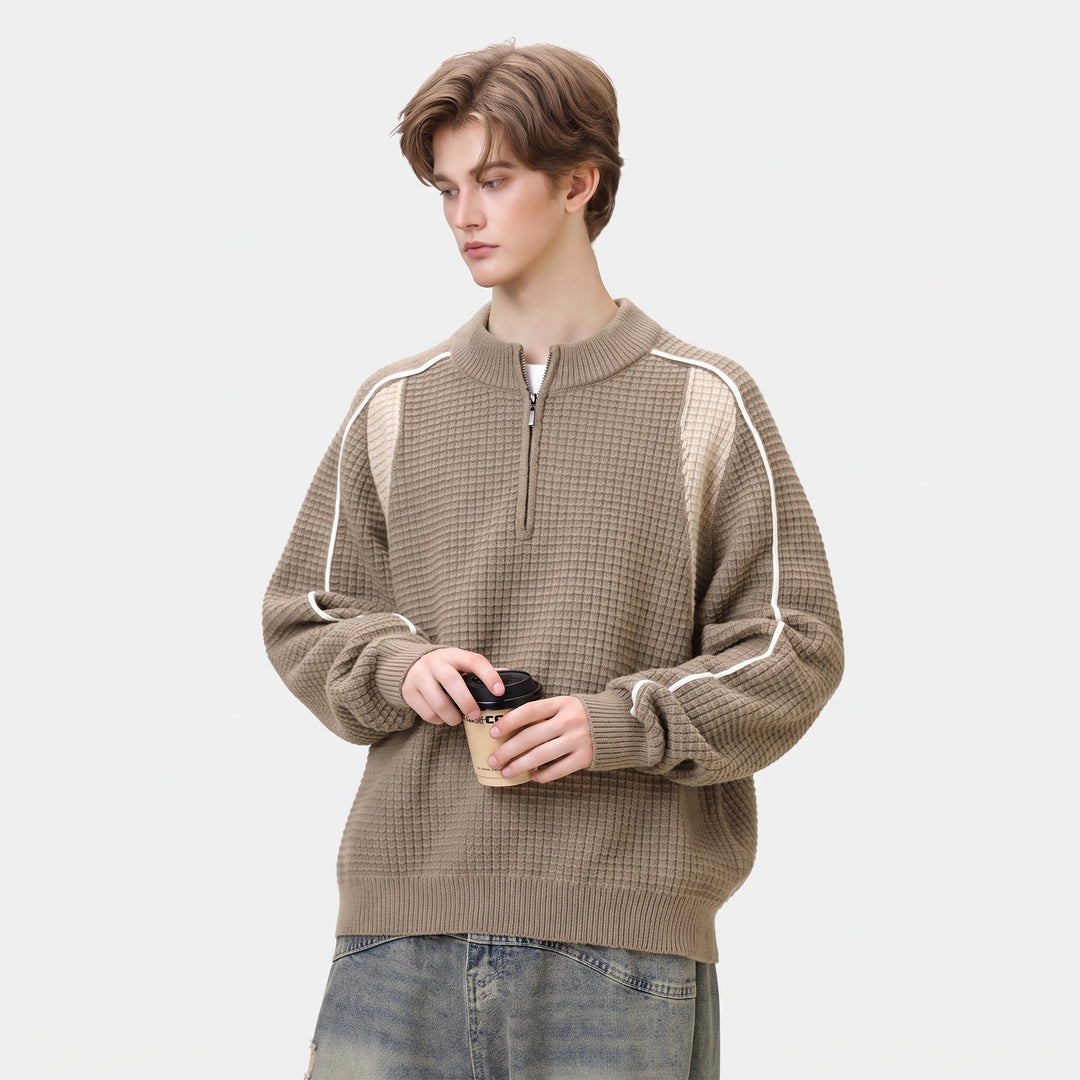 Men's Quarter Zip Sweater, Colourblock Knit Pullover