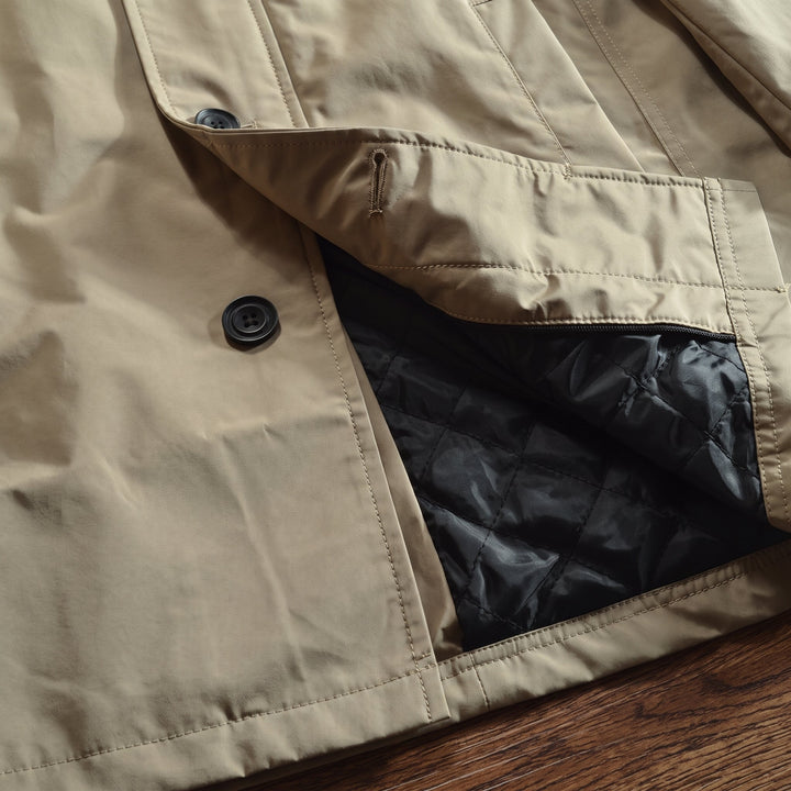 Men's Single Breasted Winter Trench Coat, Mid Length Lined Padded
