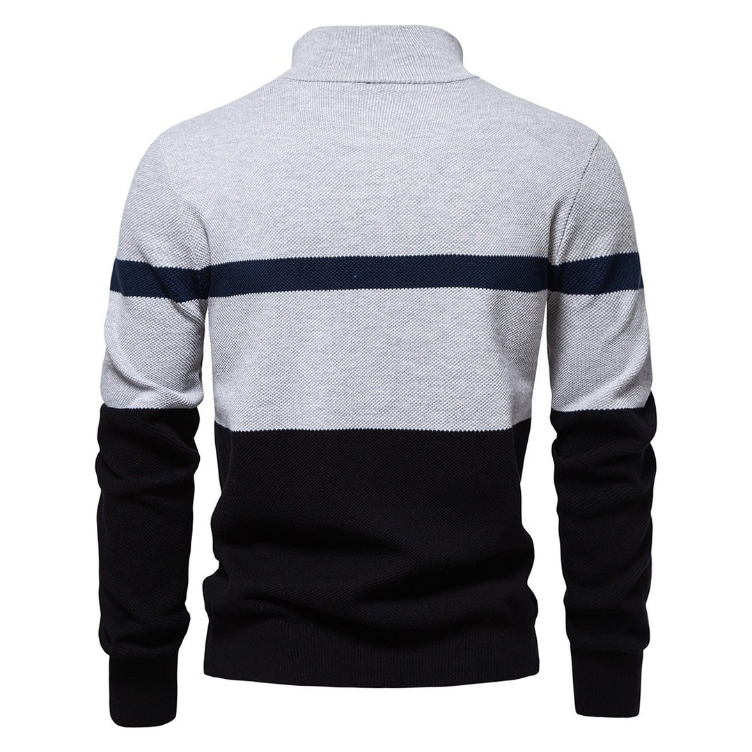Men's Quarter Zip Sweater, Striped Knit Mock Neck Pullover
