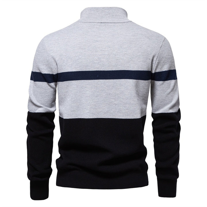 Men's Quarter Zip Sweater, Striped Knit Mock Neck Pullover