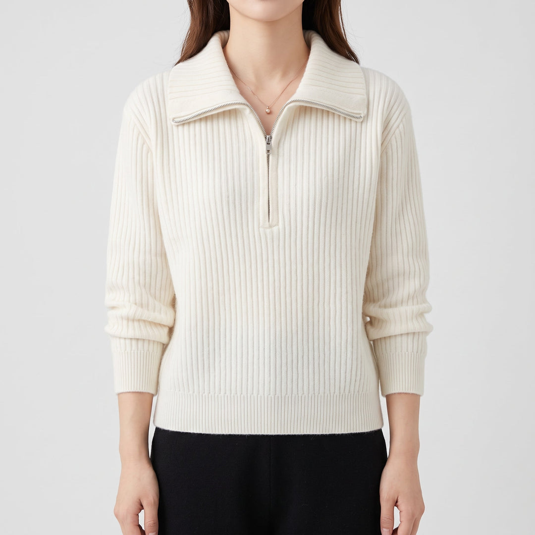 Women's Quarter Zip Sweater, Relaxed Long Sleeve Knit Pullover