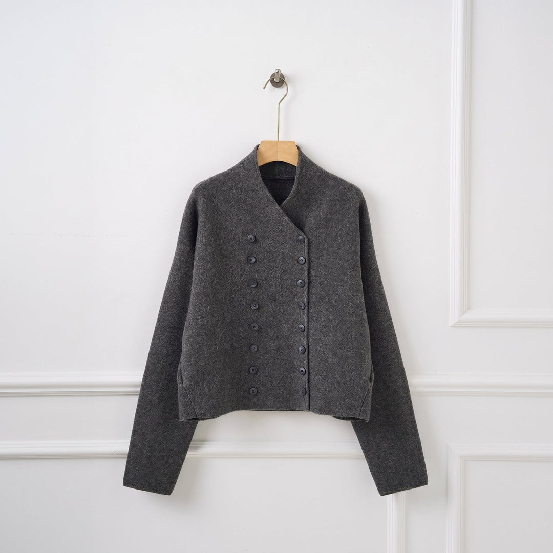 Women's Short Double Breasted Peacoat, Oversized Collarless
