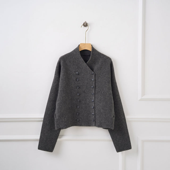 Women's Short Double Breasted Peacoat, Oversized Collarless