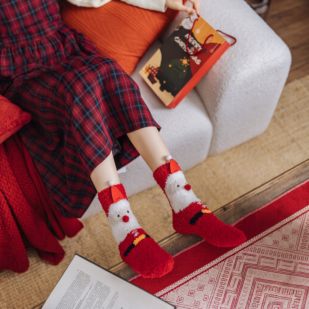 Holiday Fuzzy Christmas Socks 3 Pack, Unisex Festive Plush Crew Length