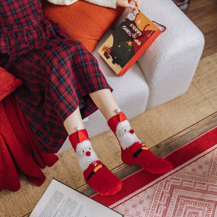 Holiday Fuzzy Christmas Socks 3 Pack, Unisex Festive Plush Crew Length