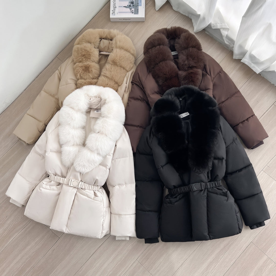 Women's Puffer Jacket, Long Hooded Faux-Fur Fitted Waist