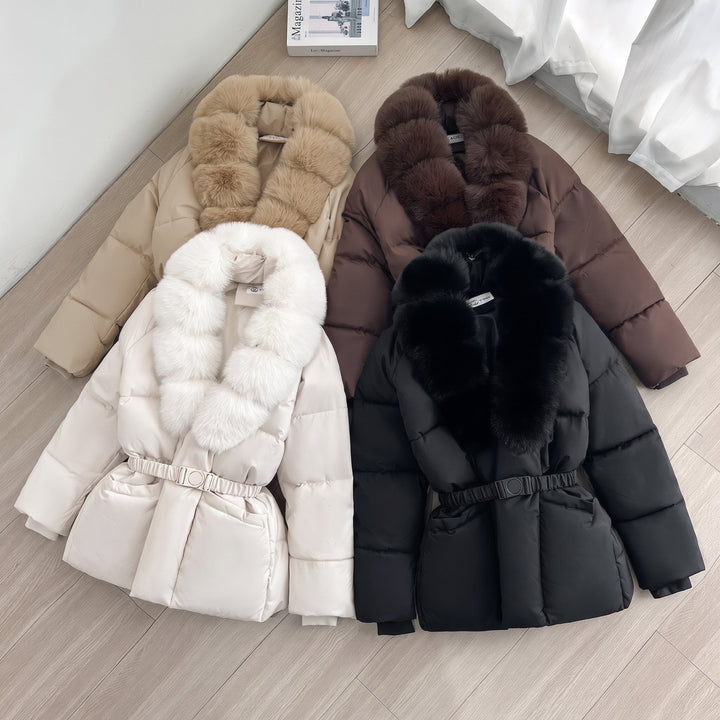Women's Puffer Jacket, Long Hooded Faux-Fur Fitted Waist