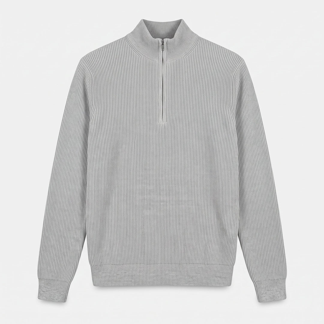 Men's Quarter Zip Sweater, Ribbed Knit Vertical Stripe Pullover