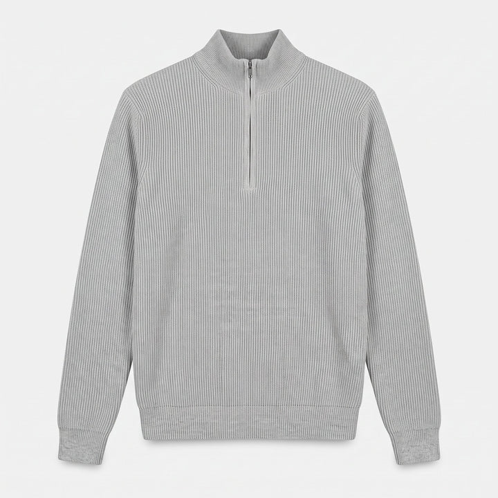 Men's Quarter Zip Sweater, Ribbed Knit Vertical Stripe Pullover