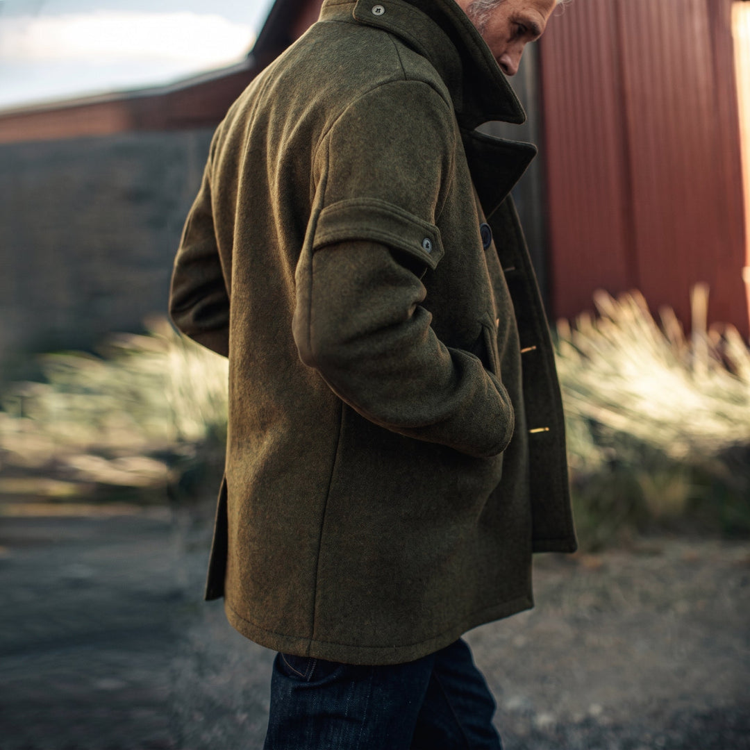 Men's Short Winter Peacoat, Double Breasted High Neck Military