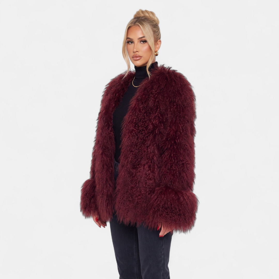 Women's Fluffy Oversized Faux Fur Coat, Hip Length Wide Cuffs
