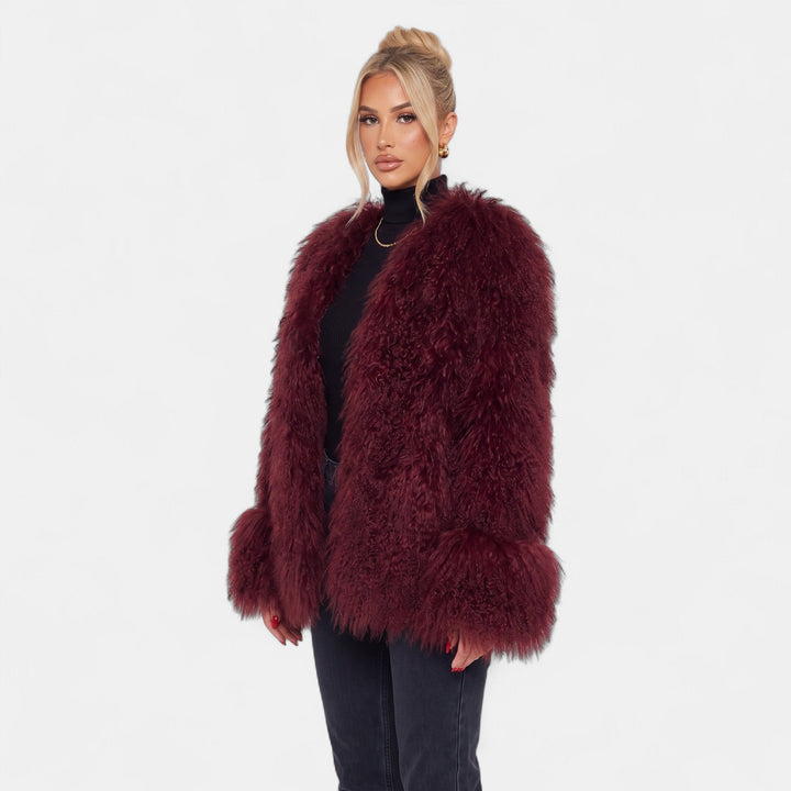 Women's Fluffy Oversized Faux Fur Coat, Hip Length Wide Cuffs