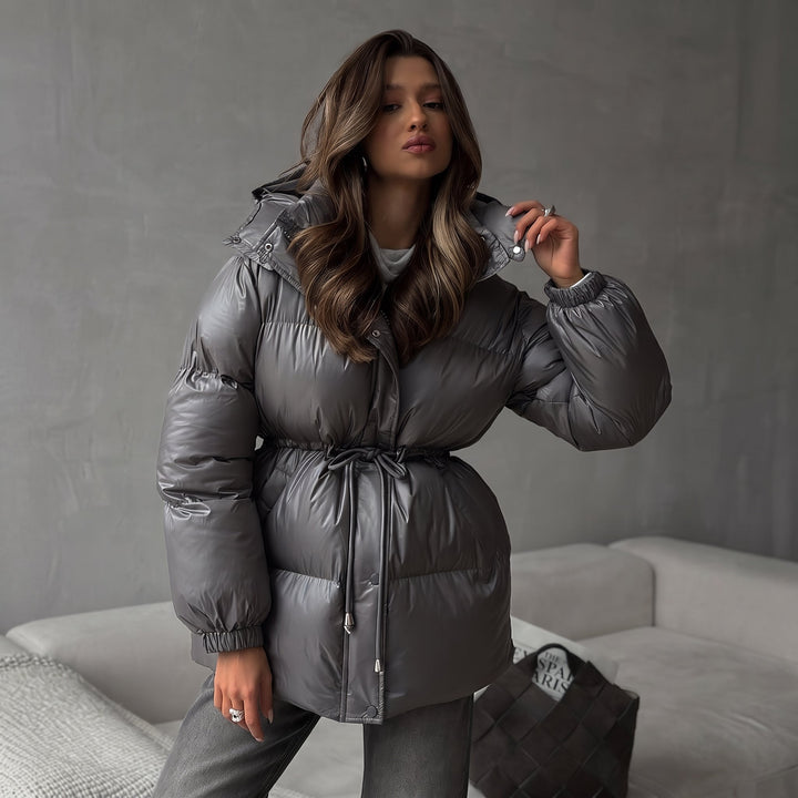 Women's Shiny Winter Puffer Jacket, Padded Quilted Bubble Hooded