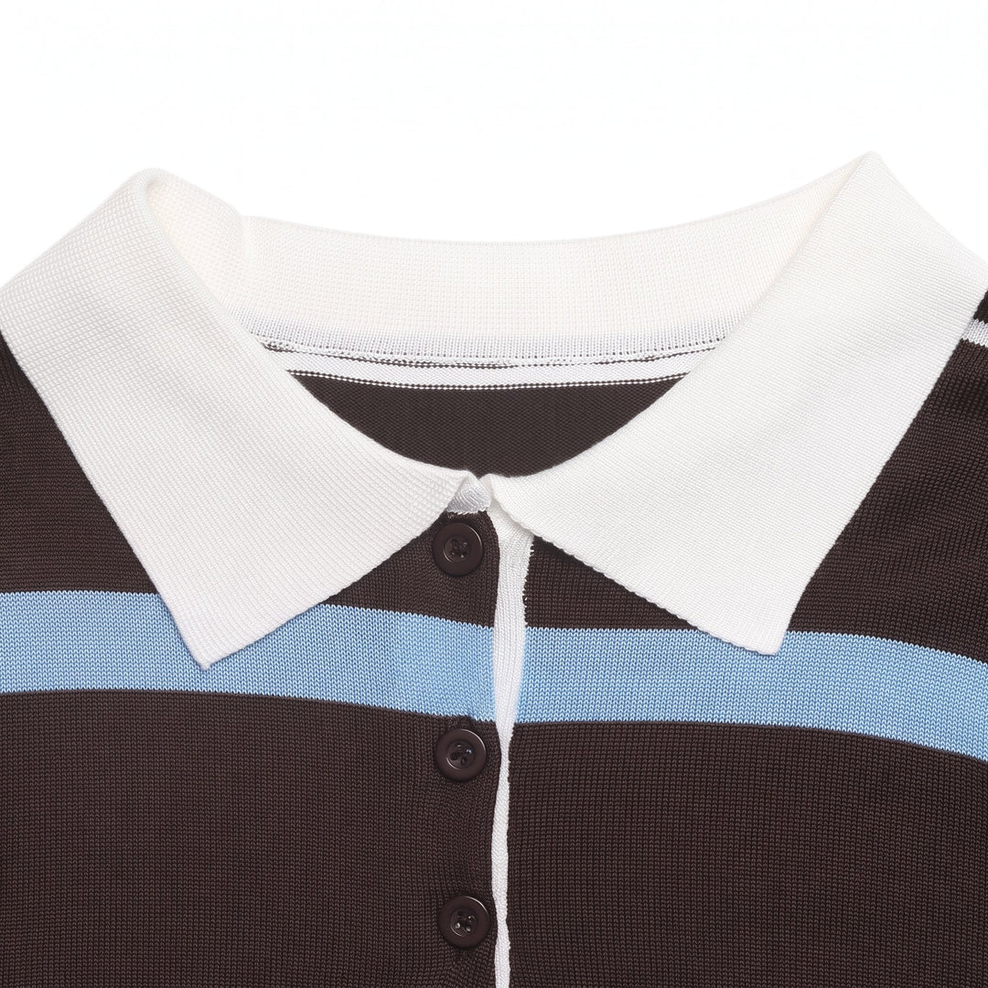 Women's Long Sleeve Polo Rugby Shirt, Collared Knitted Button Placket