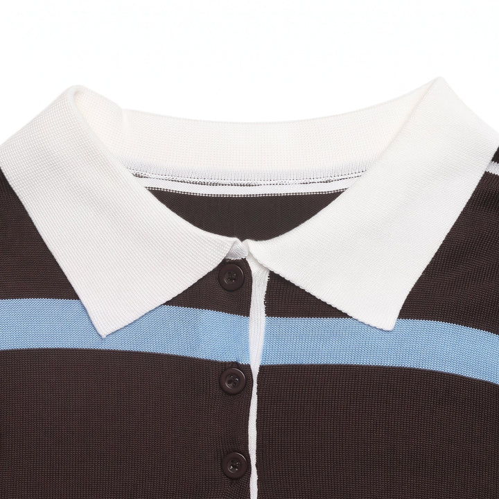 Women's Long Sleeve Polo Rugby Shirt, Collared Knitted Button Placket