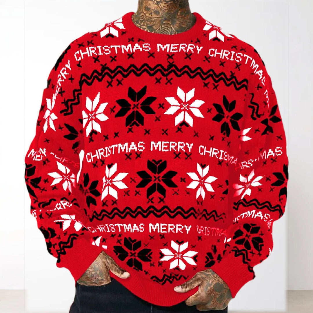 Men's Ugly Christmas Sweater, Knit Fair Isle Snowflake Pullover