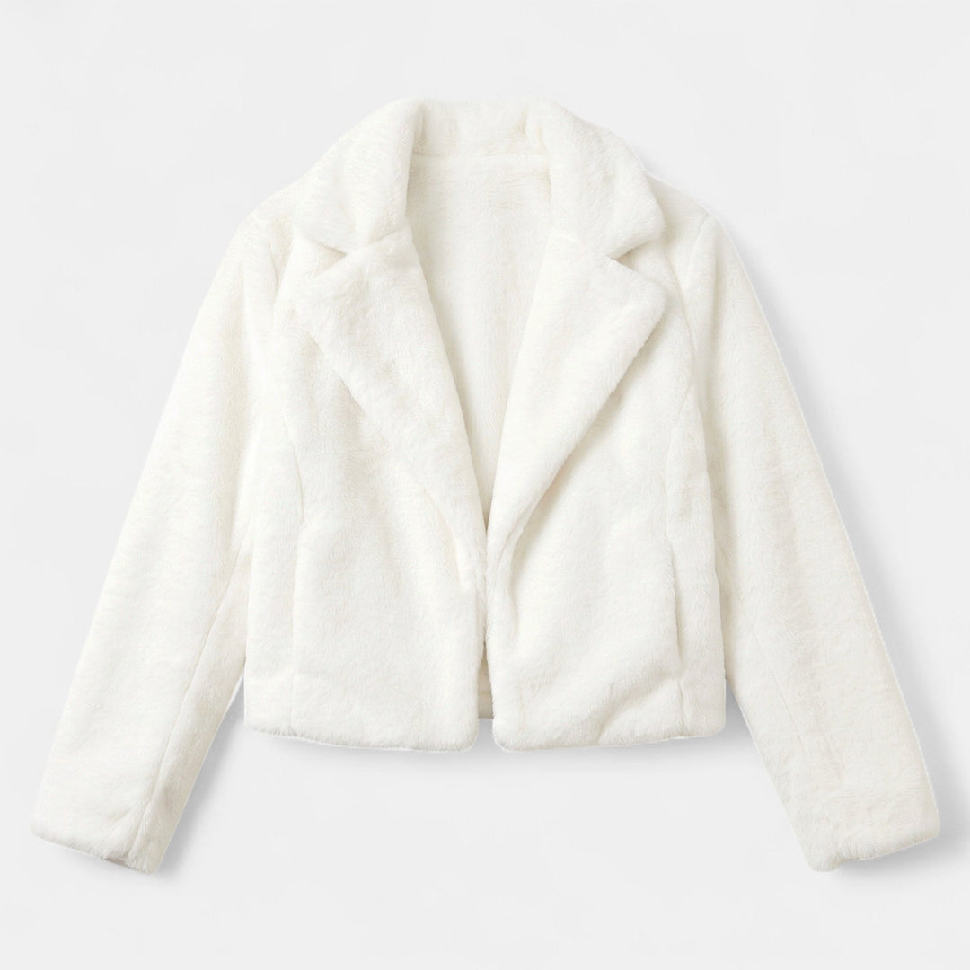 Women's Cropped Faux Fur Coat, Notched Lapel Open Front Satin Lining