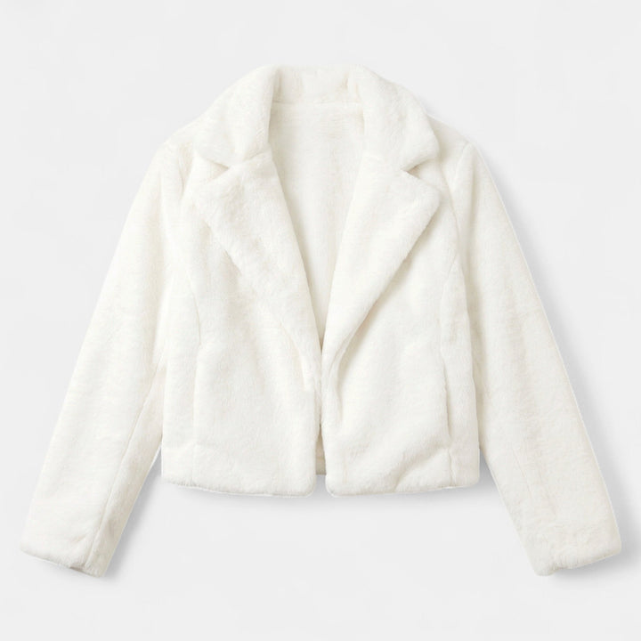 Women's Cropped Faux Fur Coat, Notched Lapel Open Front Satin Lining