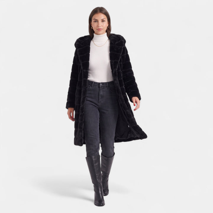 Women's Oversized Long Faux Fur Coat, Hooded Open Front Banded