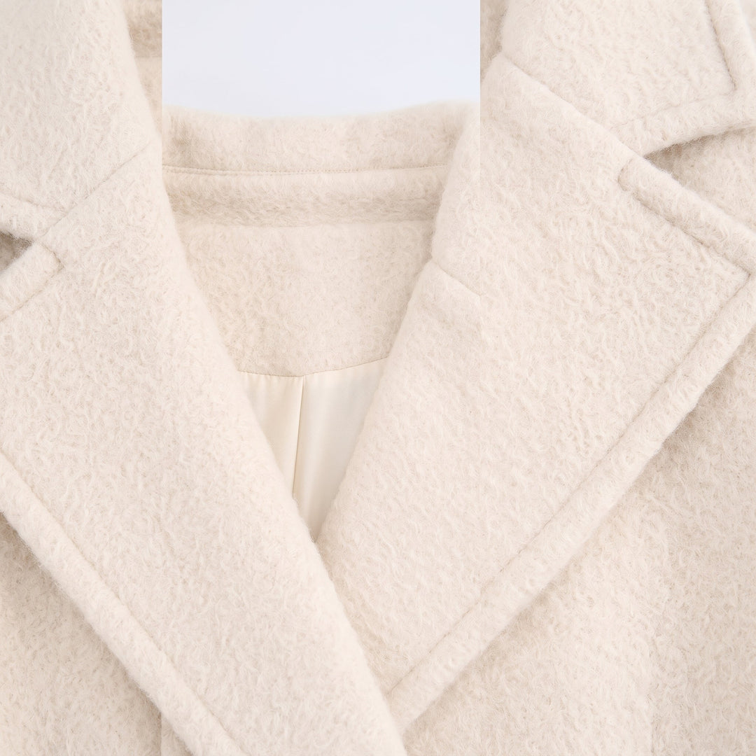 Women's Short Double Breasted Peacoat, Oversized Notch Lapel