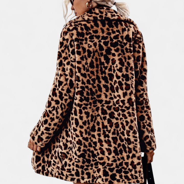 Women's Leopard Print Faux Fur Coat, Oversized Notched Lapel