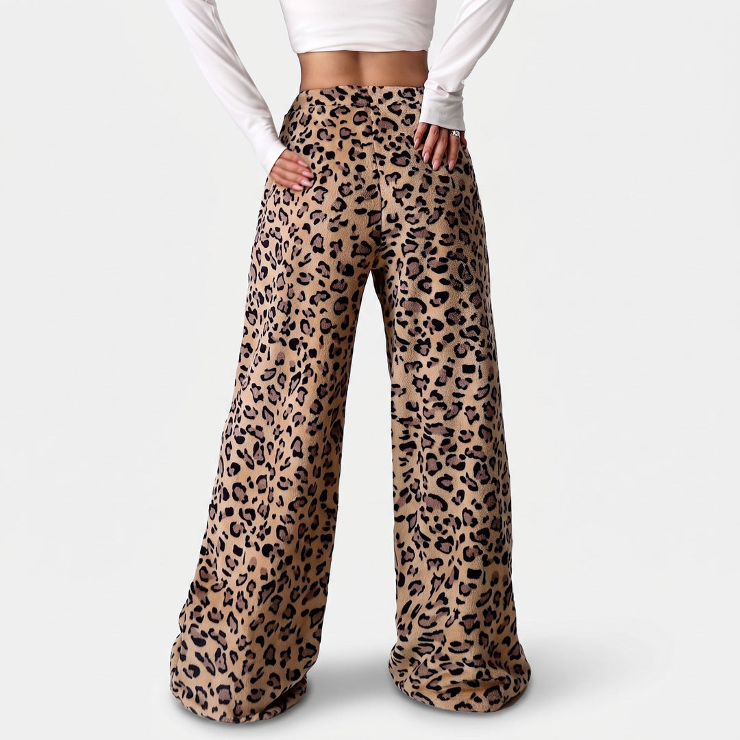 Women's Baggy Wide Leg Sweatpants, Plush Print Ribbon Bow Tie