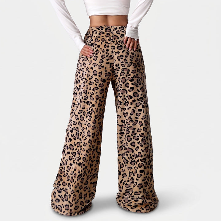 Women's Baggy Wide Leg Sweatpants, Plush Print Ribbon Bow Tie