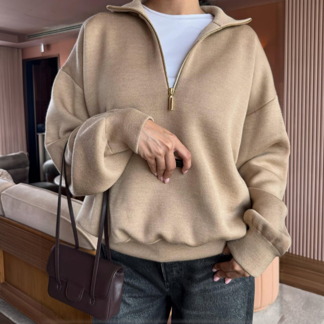 Women's Quarter Zip Sweater, Relaxed Knit Mock Neck Pullover