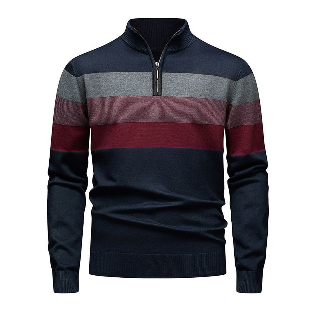 Men's Quarter Zip Sweater, Striped Ribbed Knit Pullover