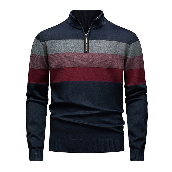 Men's Quarter Zip Sweater, Striped Ribbed Knit Pullover