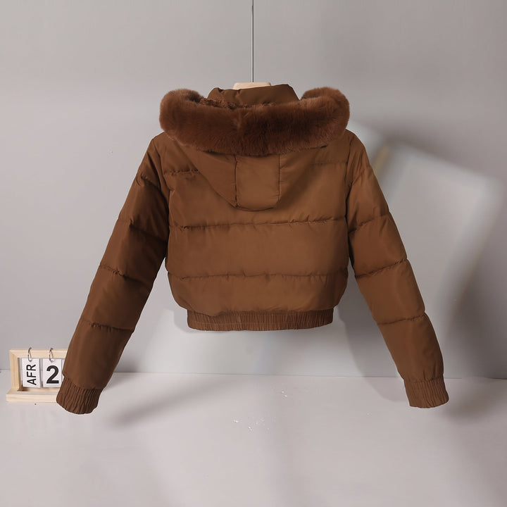 Women's Puffer Jacket, Quilted Cropped Hooded Relaxed Fit
