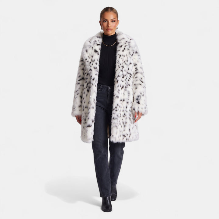 Women's Oversized Long Faux Fur Coat, Wide Notched Lapel Open Front