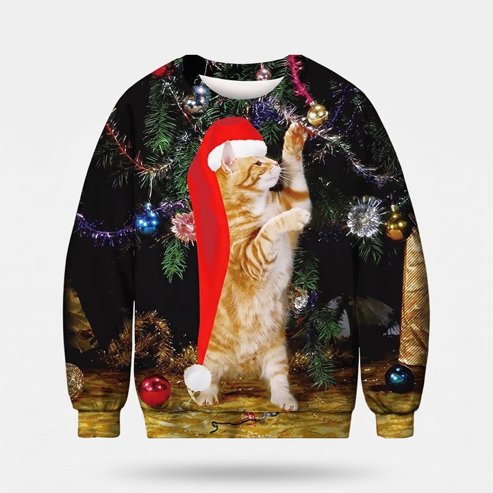 Unisex Ugly Christmas Sweater, Crew Neck Fair Isle Striped Graphic Sweatshirt