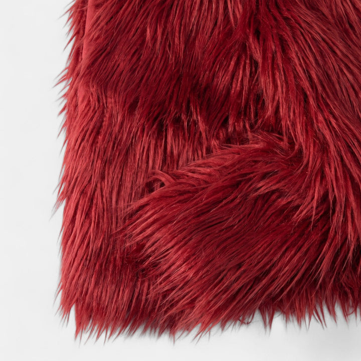 Women's Shaggy Faux Fur Coat, Collarless Open Front Hip Length
