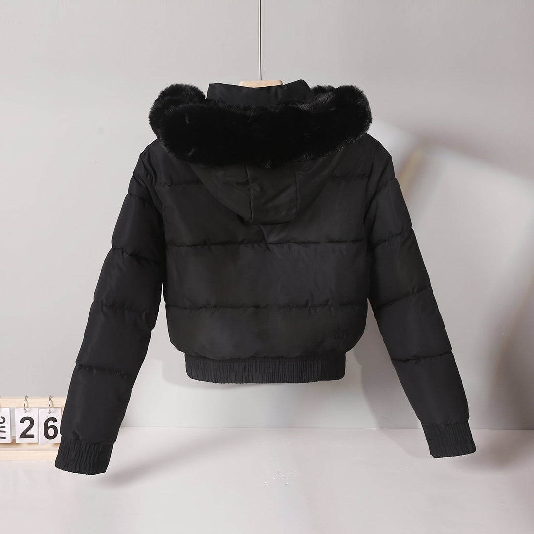 Women's Puffer Jacket, Quilted Cropped Hooded Relaxed Fit