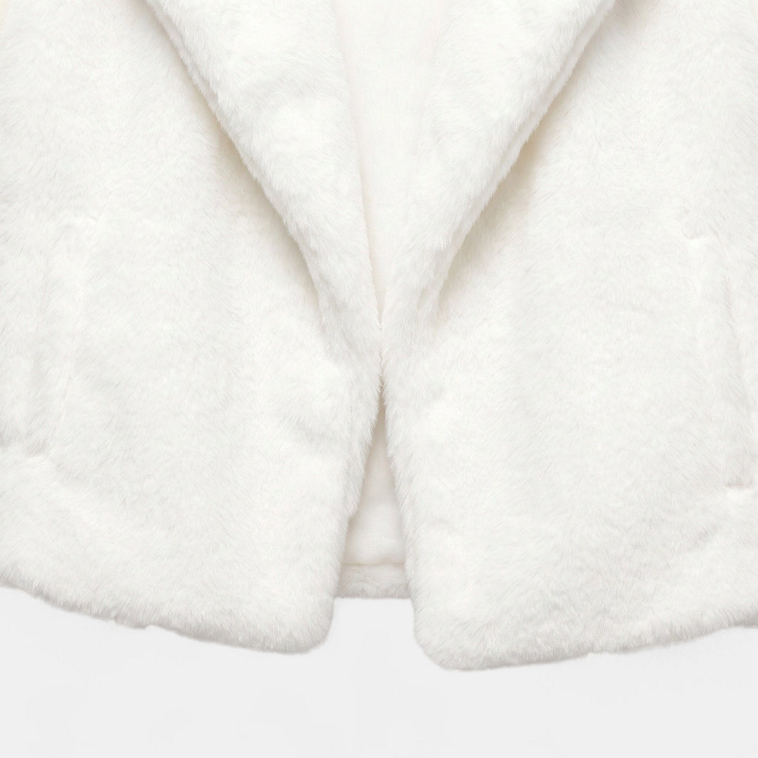 Women's Cropped Faux Fur Coat, Notched Lapel Open Front Satin Lining