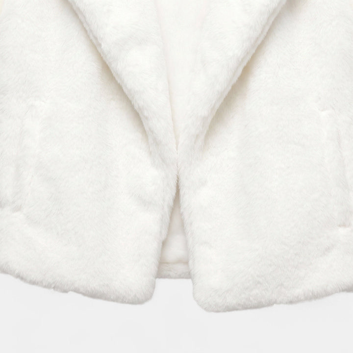 Women's Cropped Faux Fur Coat, Notched Lapel Open Front Satin Lining