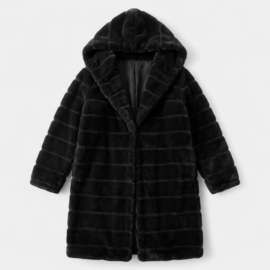 Women's Oversized Long Faux Fur Coat, Hooded Open Front Banded