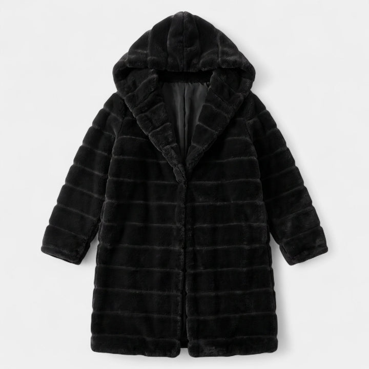 Women's Oversized Long Faux Fur Coat, Hooded Open Front Banded