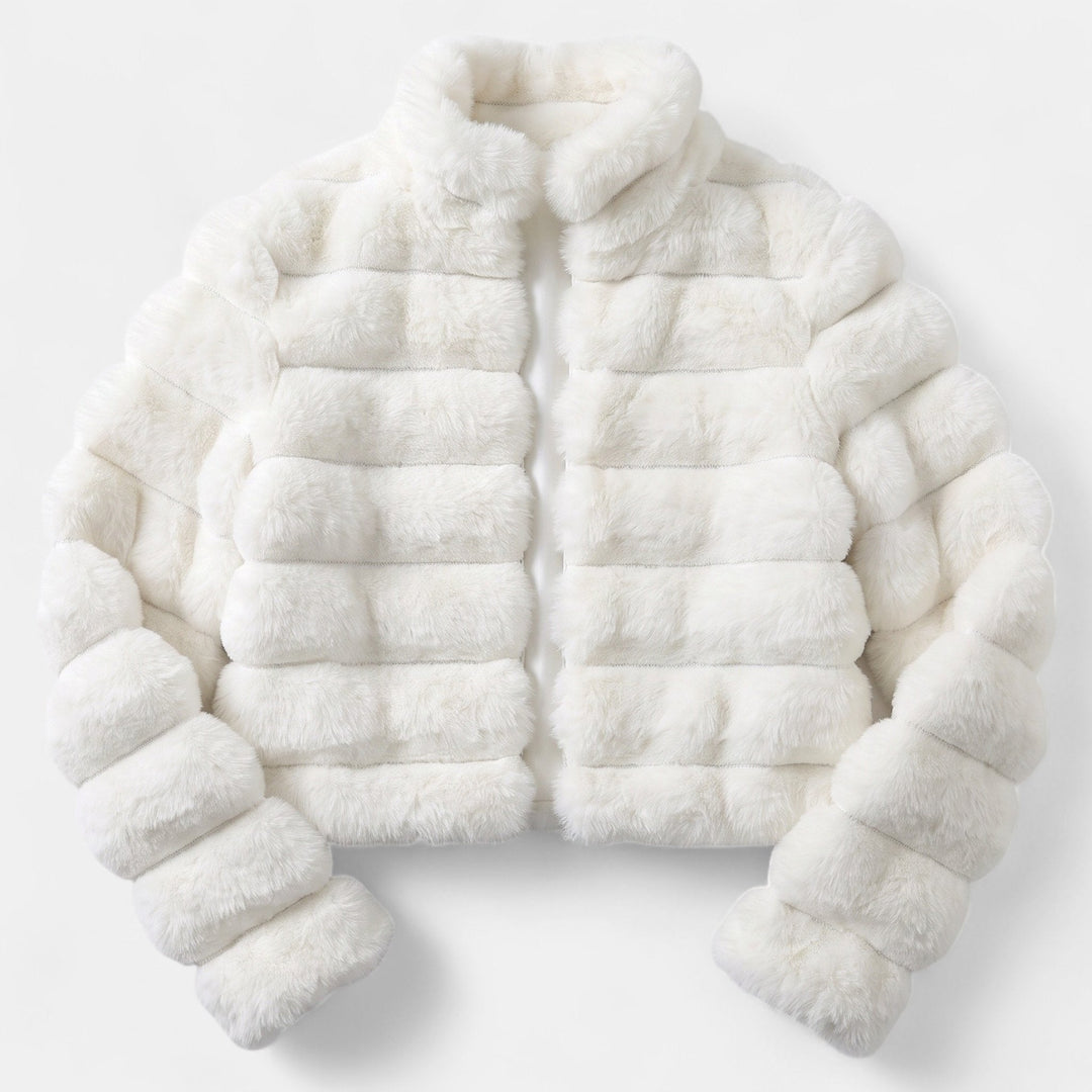 Women's Cropped Faux Fur Coat, Tiered Stand Collar Front Zip