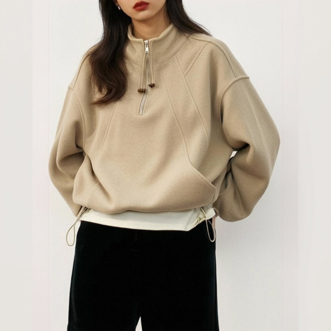 Women's Quarter Zip Sweater, Oversized Mock Neck Drawstring Hem