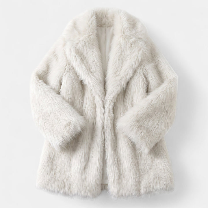 Women's Faux Fur Coat, Mid Thigh Wide Lapel Open Front Pockets