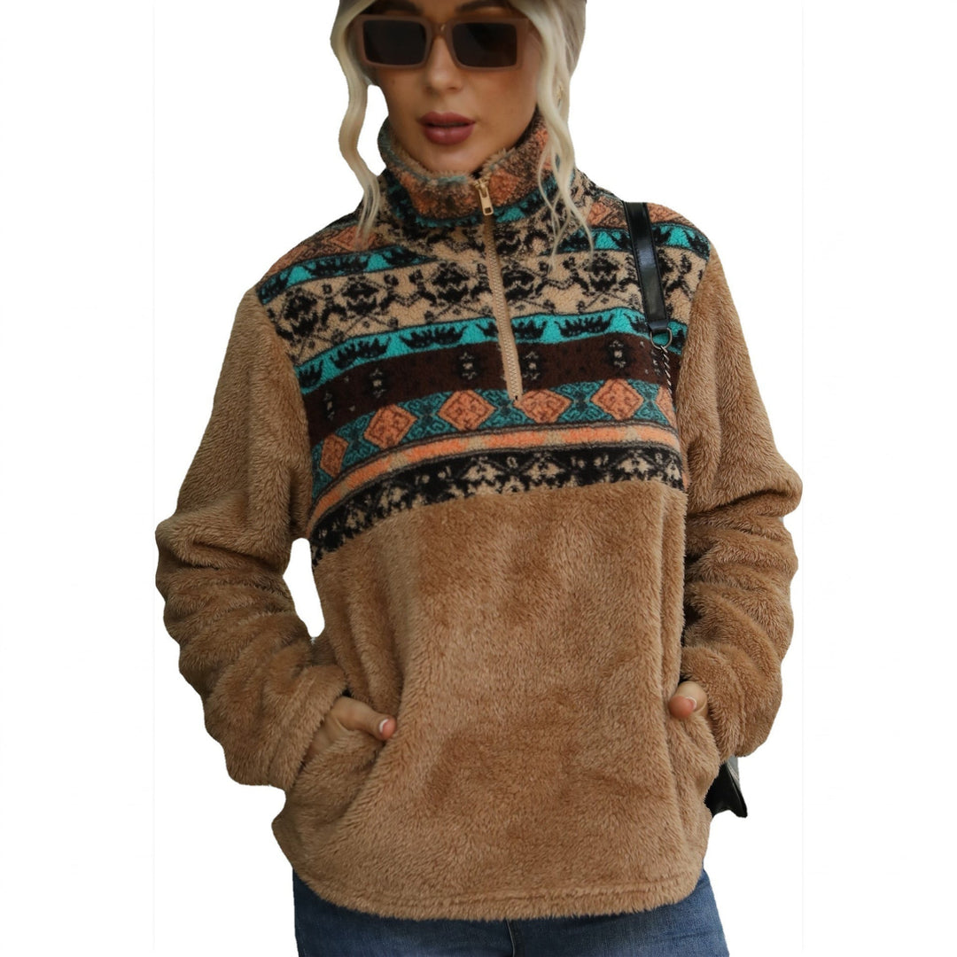 Women's Quarter Zip Sweater, Oversized Fuzzy Pullover with Pockets