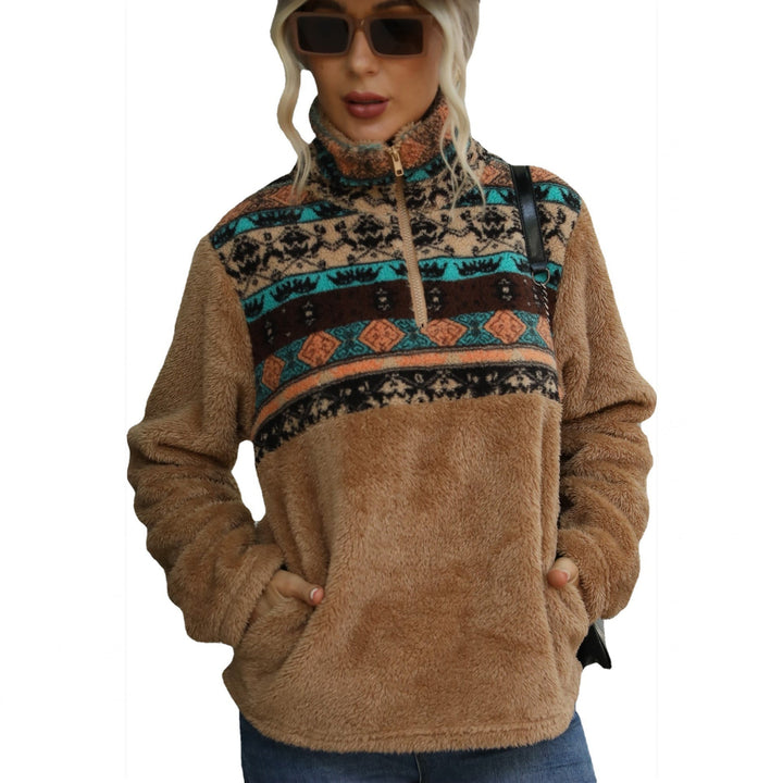 Women's Quarter Zip Sweater, Oversized Fuzzy Pullover with Pockets