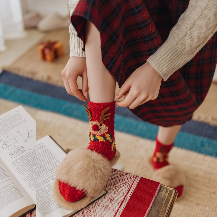 Holiday Fuzzy Christmas Socks 3 Pack, Unisex Festive Plush Crew Length