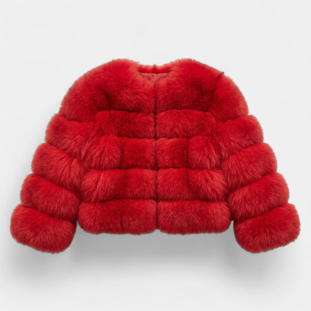 Women's Cropped Faux Fur Coat, Collarless Tiered Open Front